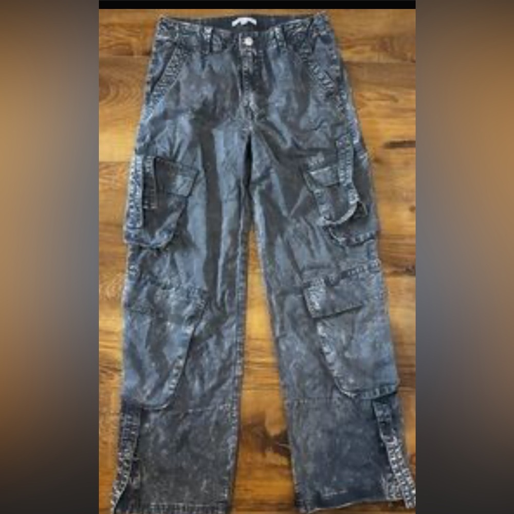 Angel Kiss Black Washed Cargo Straight-Leg Pants